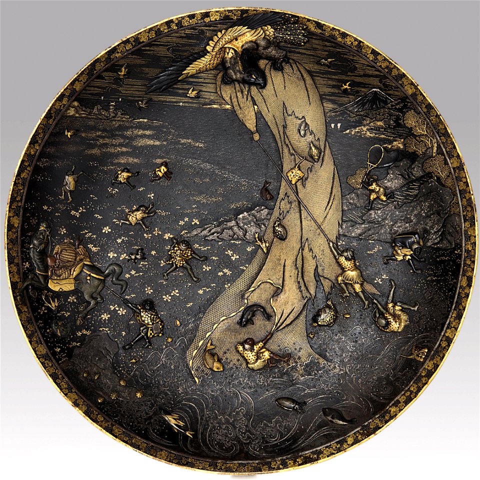 Komai Company - Plaque, with sea eagle and fisherman - Google Art Project