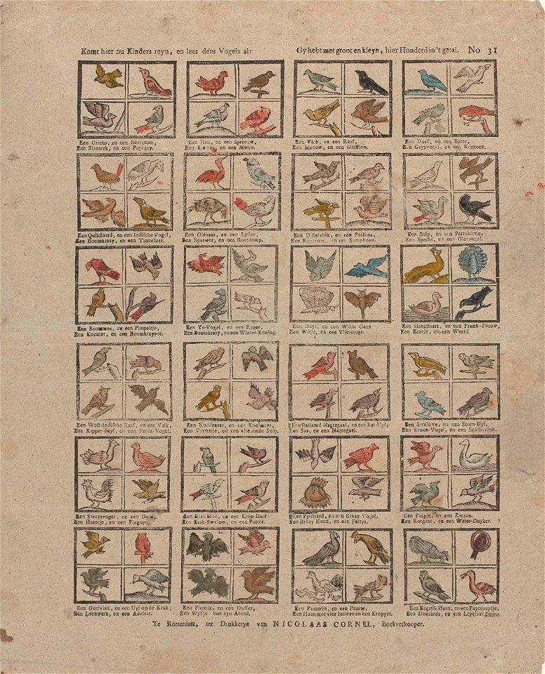 Komt hier nu kinders reyn, en lees dees vogels al- - Gy hebt met groot en kleyn, hier honderd in 't getal