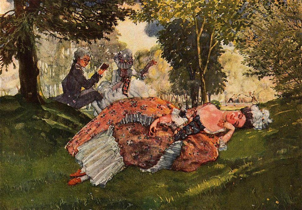 Konstantin Somov - asleep-on-the-grass-young-woman