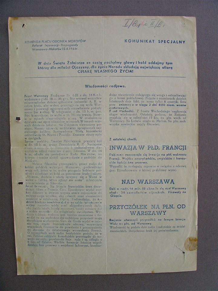 Komunikat Specjalny 1944-08-15