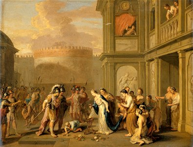 Koningin Kleophis biedt Alexander de Grote wijn aan na de verovering van Mazagae Rijksmuseum SK-A-162