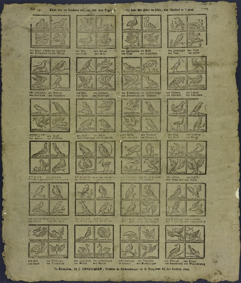 Komt hier nu kinderen rein en leest dees vogels al, Gij hebt met groot en klein, hier honderd in 't getal-Catchpenny print-Borms 0507