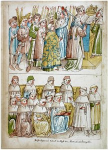 Konstanzer Richental Chronik Bilder vom Weihnachtsgottesdienst, König Sigmund liest das Weihnachtsevangelium 20v