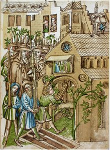 Konstanzer Richental Chronik Fest der Florentiner Geldwechsler an Sankt Johannes, Festteilnehmer betreten Kirche St Johann 67r