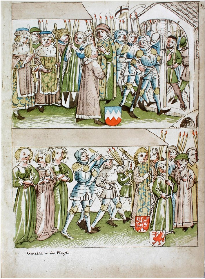 Konstanzer Richental Chronik Prozession zum Münster, Heinrich von Ulm, Heinrich Schiltar, Konrad Mangolt 20r