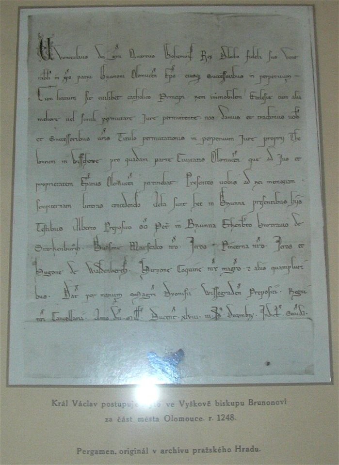 Kopie listiny Krále Václava z r.1248