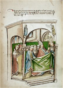 Konstanzer Richental Chronik Der Patriarch von Antiochien tritt aus dem Münster und erteilt den Segen 86v