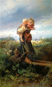 Konstantin Makovsky - Children running from a thunderstorm - 1872. Free illustration for personal and commercial use.