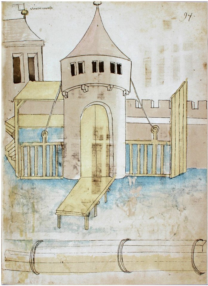 Konstanzer Richental Chronik Das abgesperrte Kaufhaus während des Konklaves von der Seeseite 94r