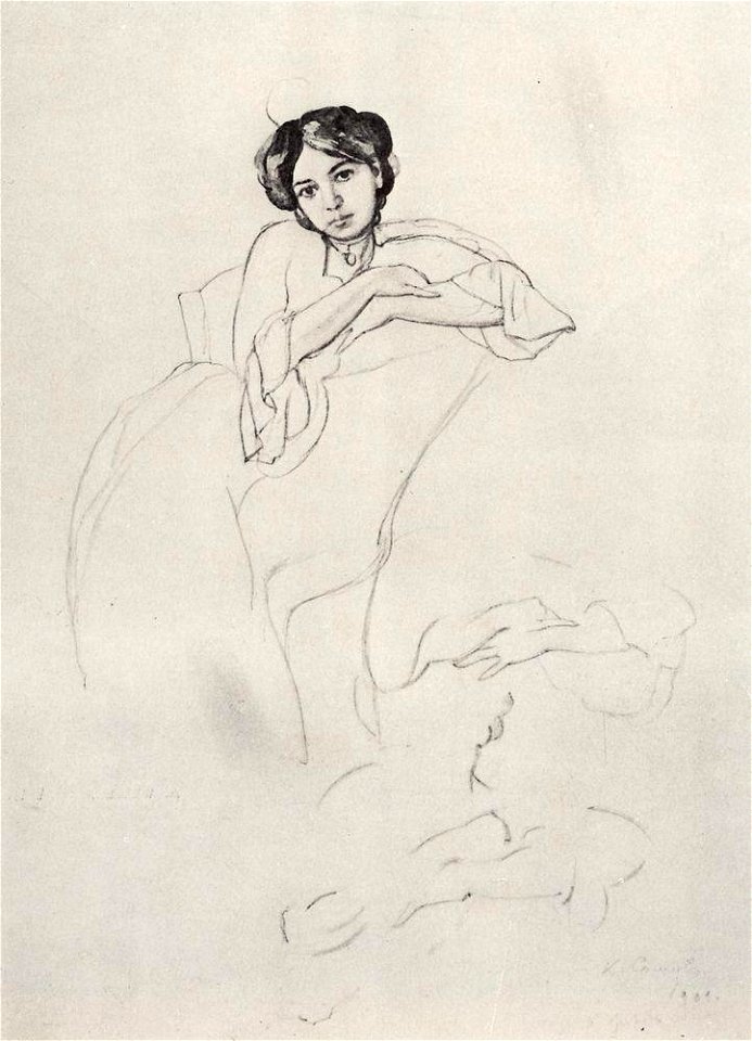 Konstantin Somov - female-portrait-and-sketches-of-hands