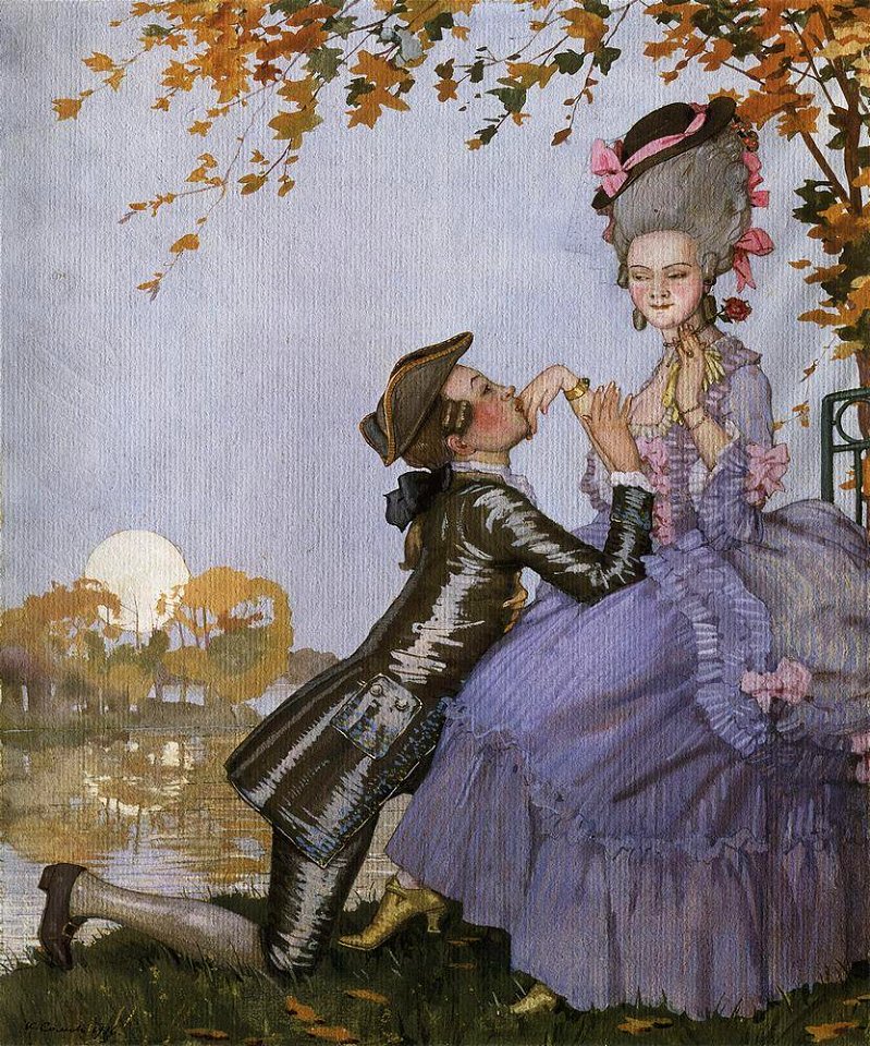 Konstantin Somov - a-youth-on-his-knees-in-front-of-a-lady-1916