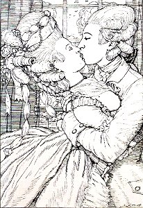 Konstantin Somov - the-kiss-illustration-to-the-book-of-the-marquise