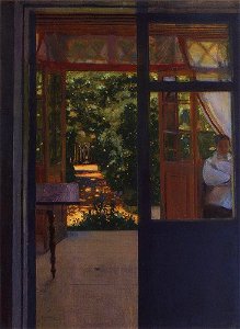 Konstantin Somov - on-the-balcony. Free illustration for personal and commercial use.