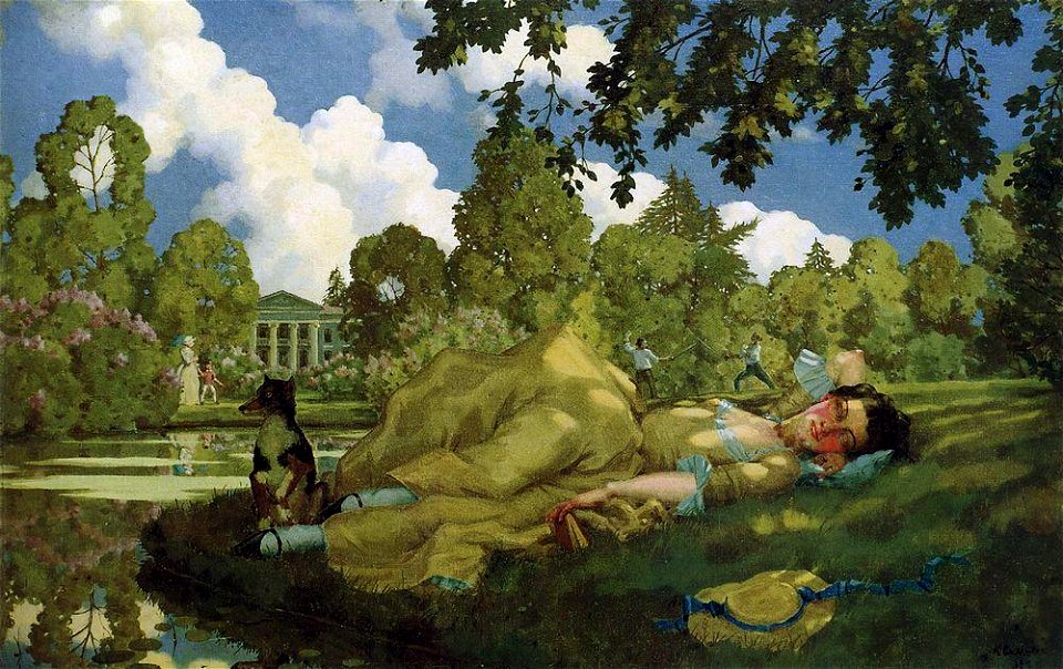 Konstantin Somov - sleeping-young-woman-in-park
