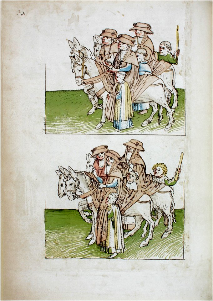 Konstanzer Richental Chronik Einzug des Papsts, reitende Kardinäle, von Klerikern und Dienern begleitet 12v