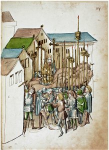 Konstanzer Richental Chronik Eine Gruppe aus dem Umritt des Papstes 104r. Free illustration for personal and commercial use.