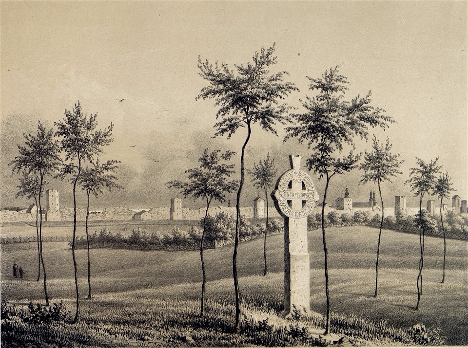 Korsbetningen och Östra muren – P A Säve 1858 (cropped)
