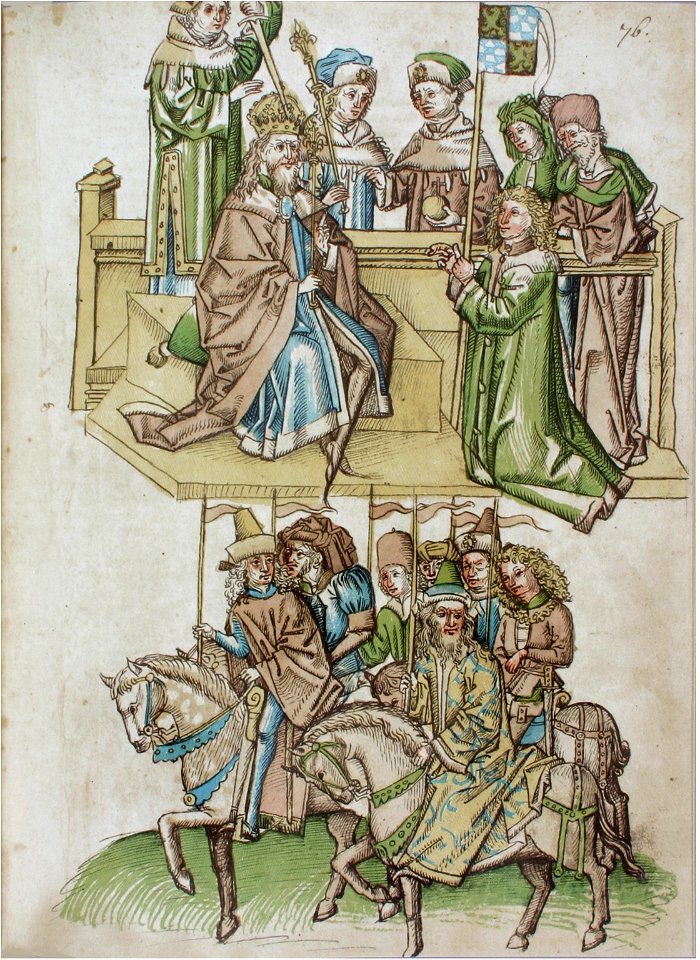 Konstanzer Richental Chronik Verleihung des Fahnenlehens an Herzog Ludwig von Bayern-Heidelberg 76r