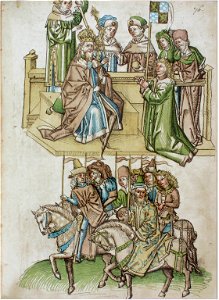 Konstanzer Richental Chronik Verleihung des Fahnenlehens an Herzog Ludwig von Bayern-Heidelberg 76r