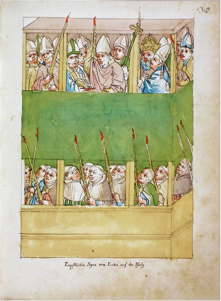 Konstanzer Richental Chronik Verleihung der goldenen Rose, Segen des Papstes 38r
