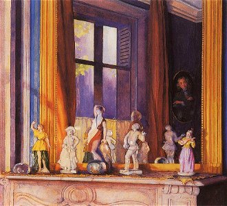 Konstantin Somov - porcelain-figurines-on-a-stone-shelf