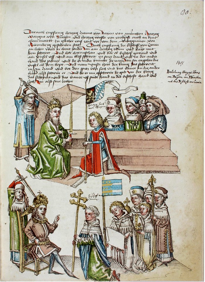 Konstanzer Richental Chronik Belehnung des Hans von Bayen und Bischofs von Camin 80r