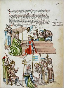 Konstanzer Richental Chronik Belehnung des Hans von Bayen und Bischofs von Camin 80r