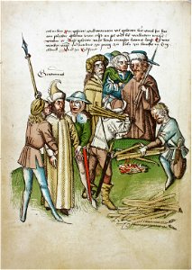 Konstanzer Richental Chronik Hieronymus von Prag wird zum Scheiterhaufen geführt 59v