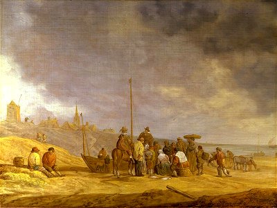 Willem Gillisz Kool - Beach scene with fisherfolk