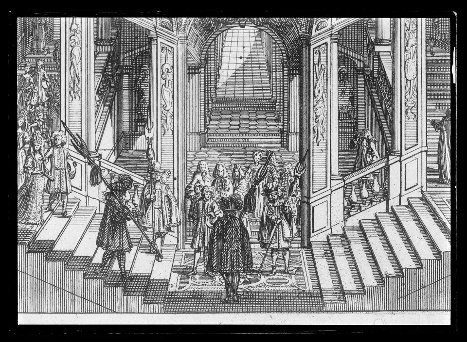Kopparstick detalj Suecia Ant. - trapphuset på Drottningholm ( - Livrustkammaren - 35276