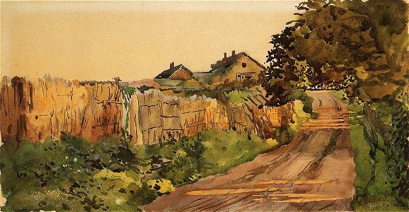 Konstantin Somov - the-road-in-the-country. Free illustration for personal and commercial use.