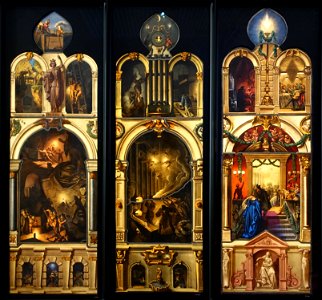 The Production and Blessings of Gas Light, designed by August von Kreling, made by Hermann Kellner, 1864-1867, stained glass painting - Germanisches Nationalmuseum - Nuremberg, Germany - DSC03531