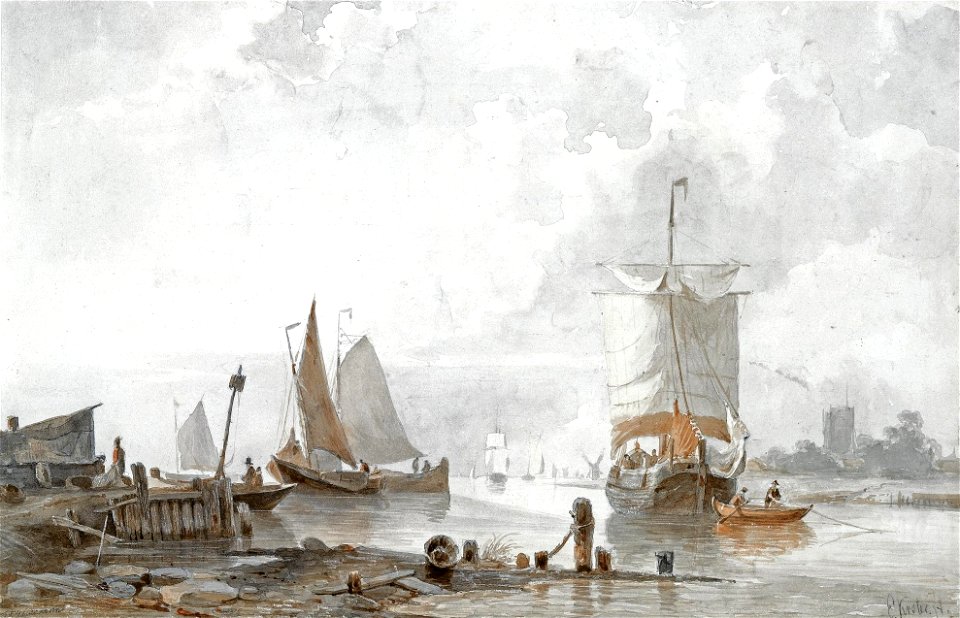 Everhardus Koster - Shipping on a river