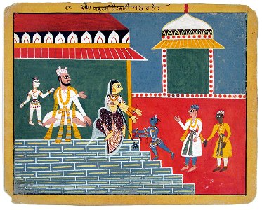 Krishna climbs a flight of stairs to the waiting arms of Yasoda (6124554461)