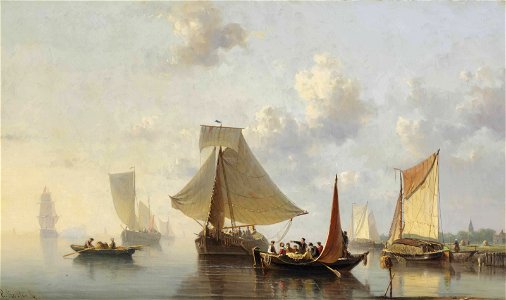 Everhardus Koster - A busy day on a river estuary