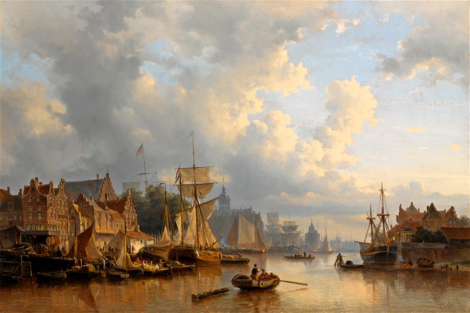 Everhardus Koster - Ships on the River Ij, Amsterdam
