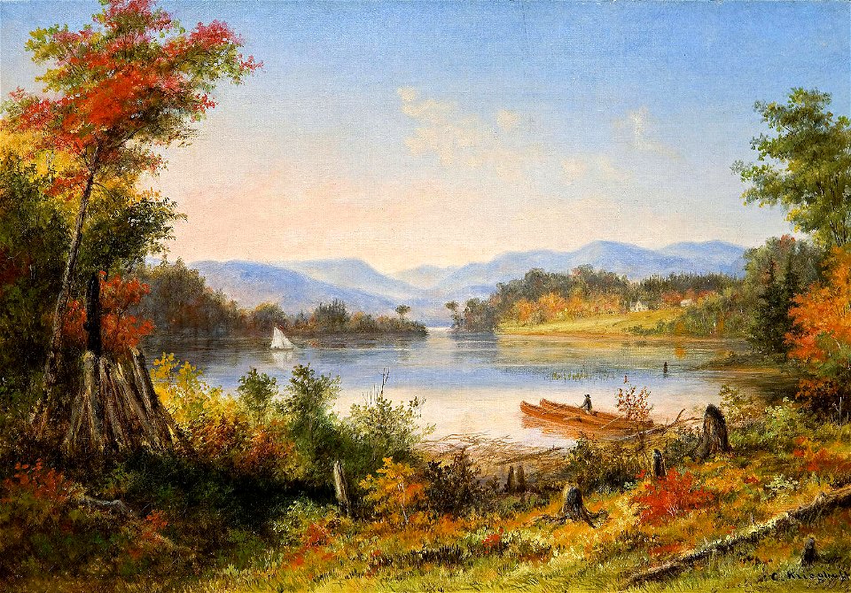 'The Narrows, Lake St. Charles', oil painting by Cornelius Krieghoff, 1863