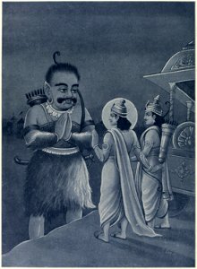 Krishna asking Ghatotkacha to fight Karna