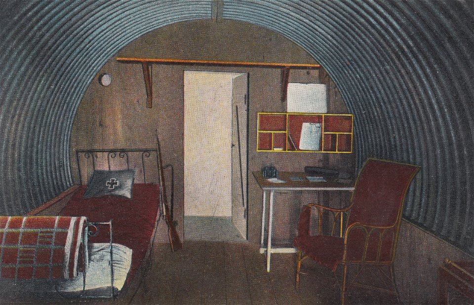 Kriegsbilder Vogesen, Inneres eines Beton-Unterstandes