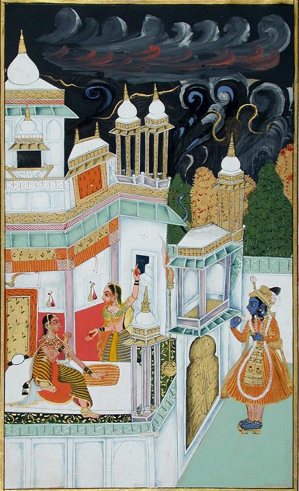 Krishna waiting outside the gate of Radha's palace (6125102246)