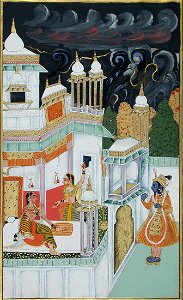 Krishna waiting outside the gate of Radha's palace (6125102246)