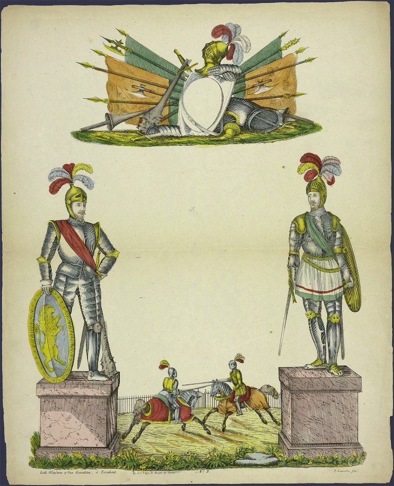 Krans met ridders en toernooi-Catchpenny print-SMC K 0099