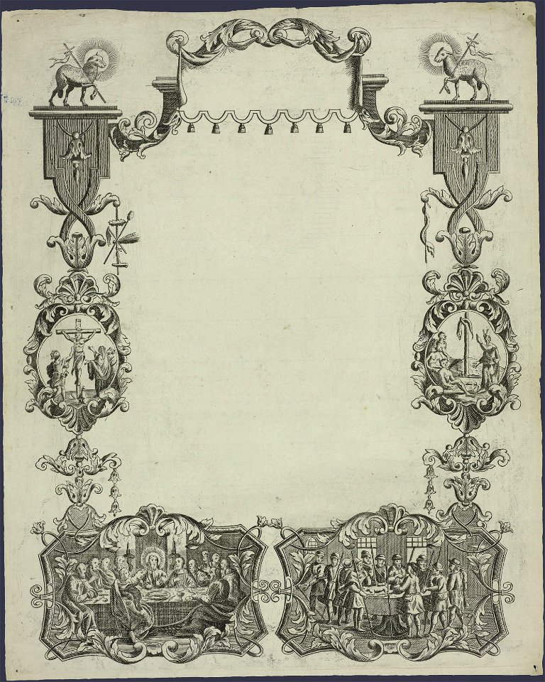 Krans met Laatste Avondmaal en Paaslam-Catchpenny print-PRENT 0074