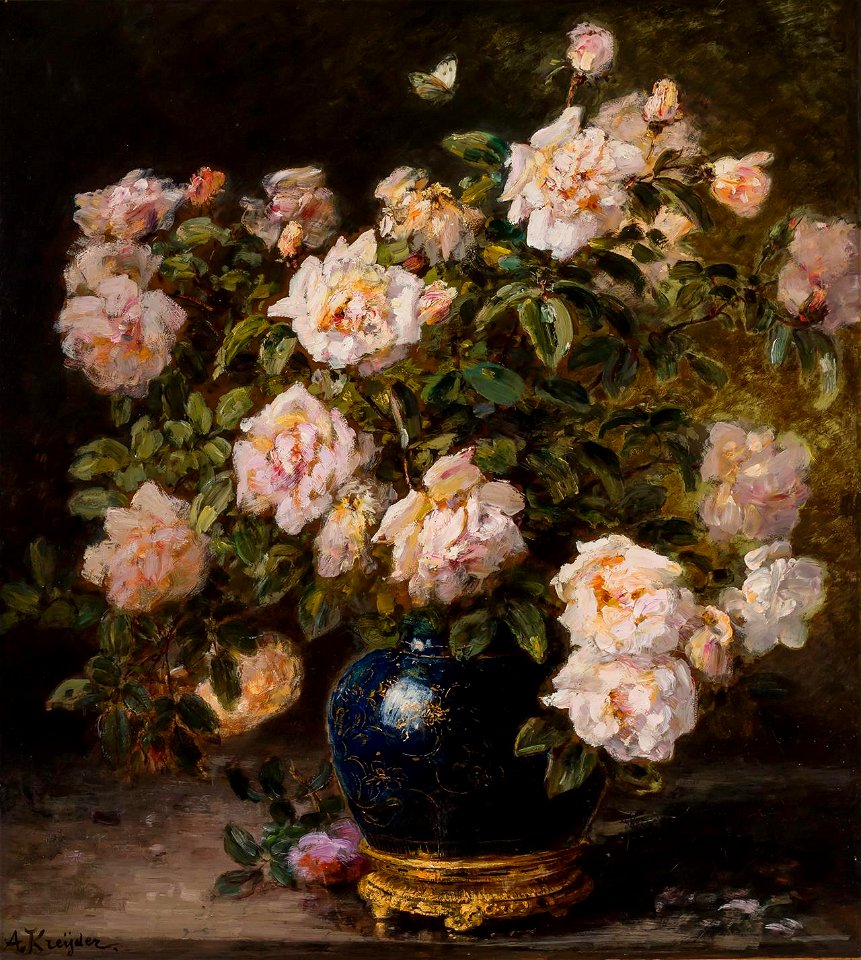 Roses in a Cobalt Vase by Alexis Kreyder