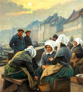 Emil Krause - Fiskerkoner på Gl. Strand - (103 x 91 cm)