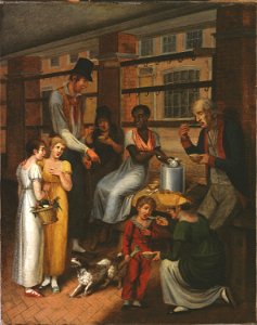 John Lewis Krimmel - A Scene in the Philadelphia Market (1811). Free illustration for personal and commercial use.