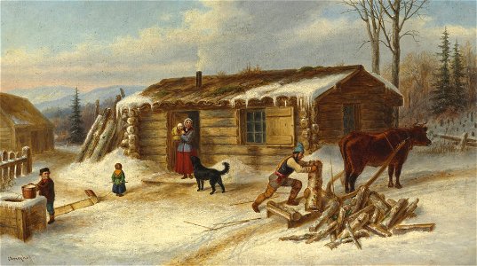'Daily Chores', oil painting by Cornelius Krieghoff