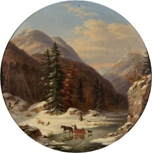 'In the Mountains below Quebec, North Shore, French Canadians in Early Winter', oil painting by Cornelius Krieghoff