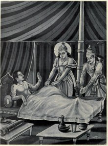 Krishna and Arjuna salutes Yudhistira feet
