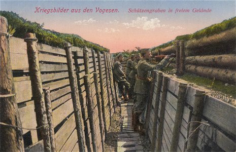 Kriegsbilder Vogesen, Schützengraben in freiem Gelände